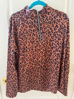 Lady Hagen Size XXL Leopard Print 1/4 Silver Zipper Pullover Rust & Black NWOT*